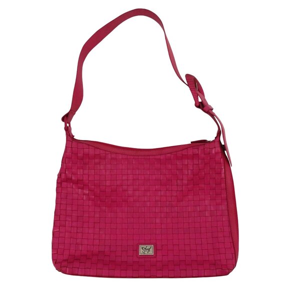 Sharif Studio Pink Leather Basketweave Woven Shoulder Handbag Bag Purse Zipper - Picture 1 of 16